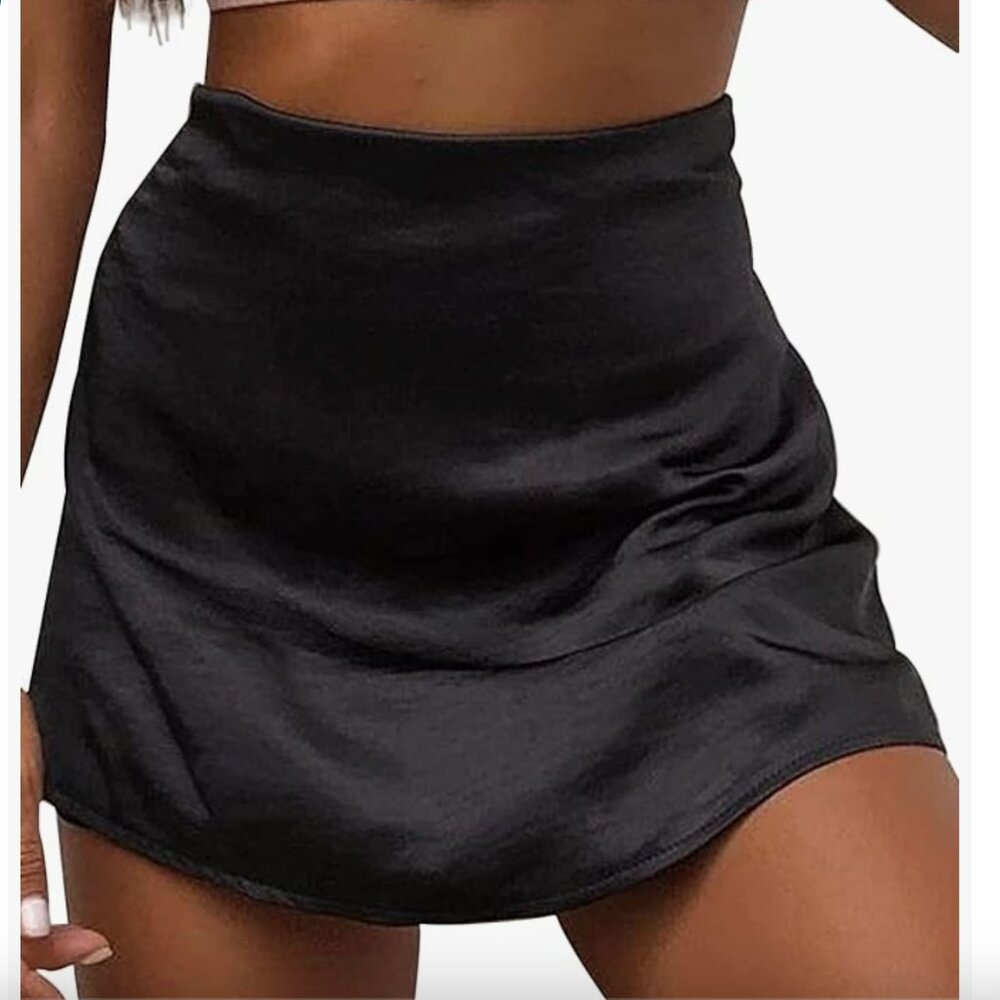 Casual Satin High Waist Zipper Mini Skirt